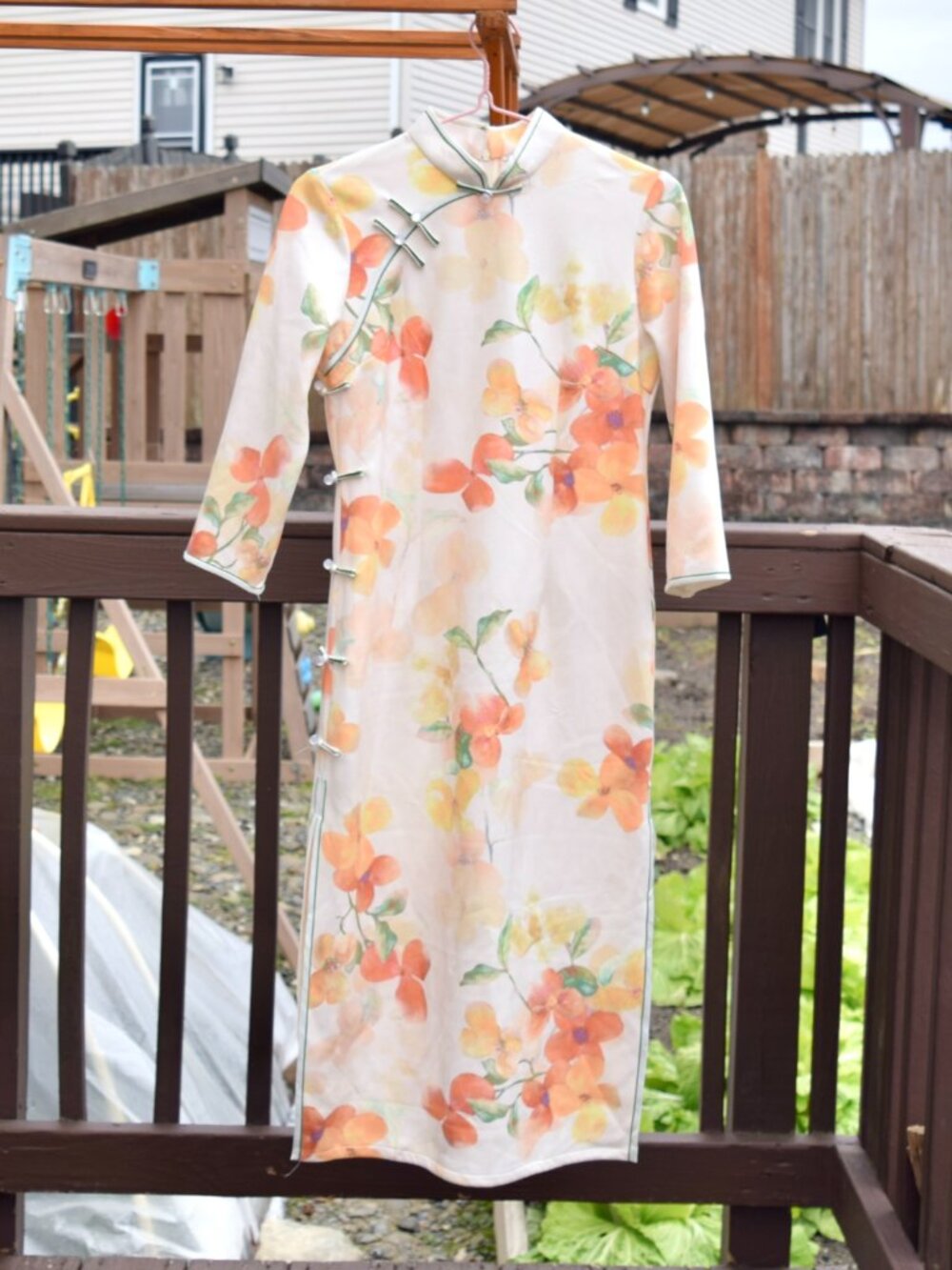 Orange Flora Qipao Faux Suedue Dress - Chinese Traditional Cheongsam
